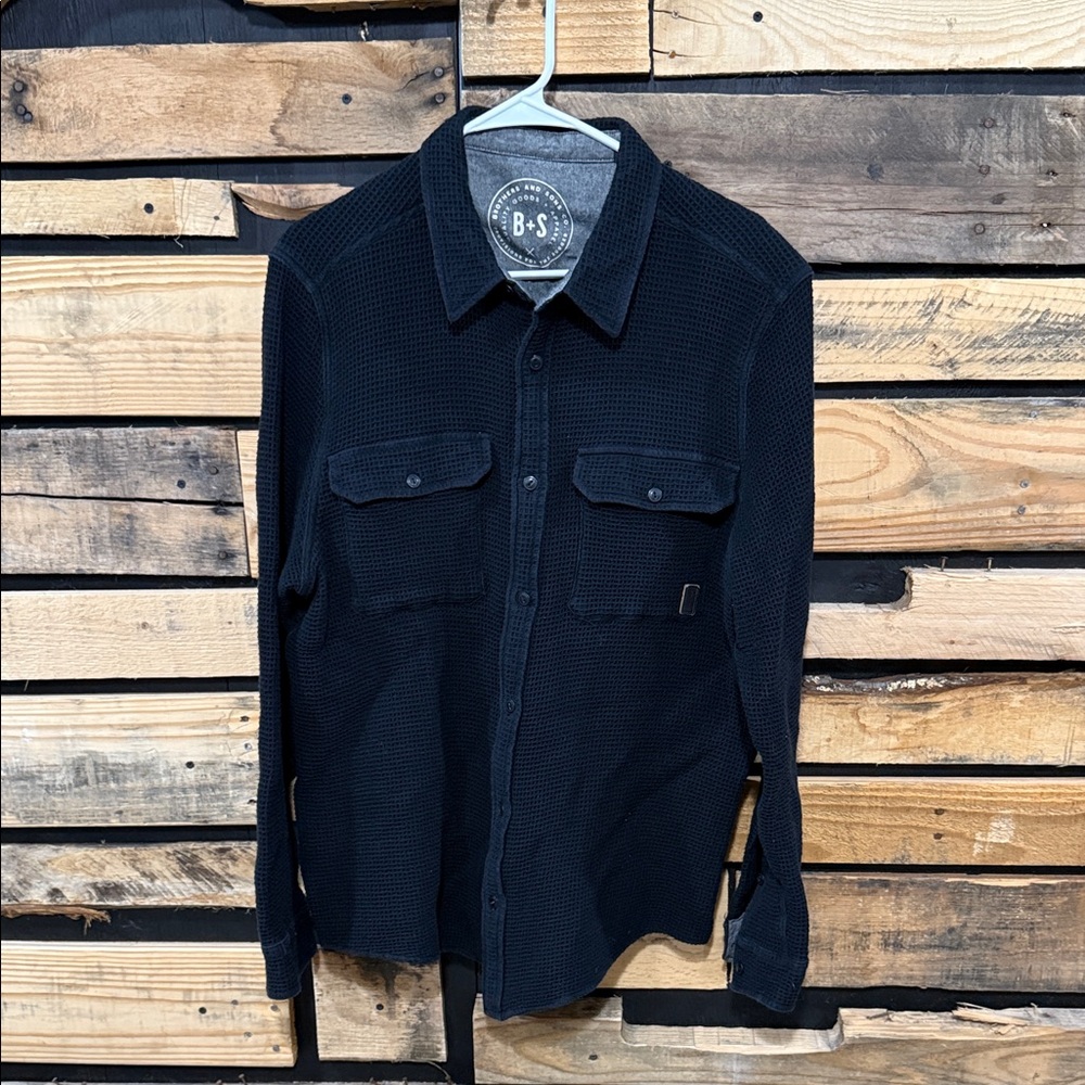 Men's Navy Waffle Knit Button-Down Shirt